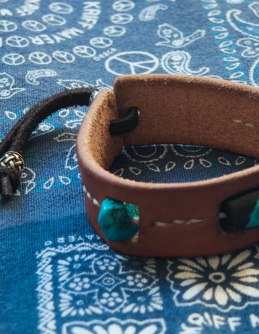 American retro Italian vegetable tanned cowhide turquoise cowhide bracelet retro jewelry