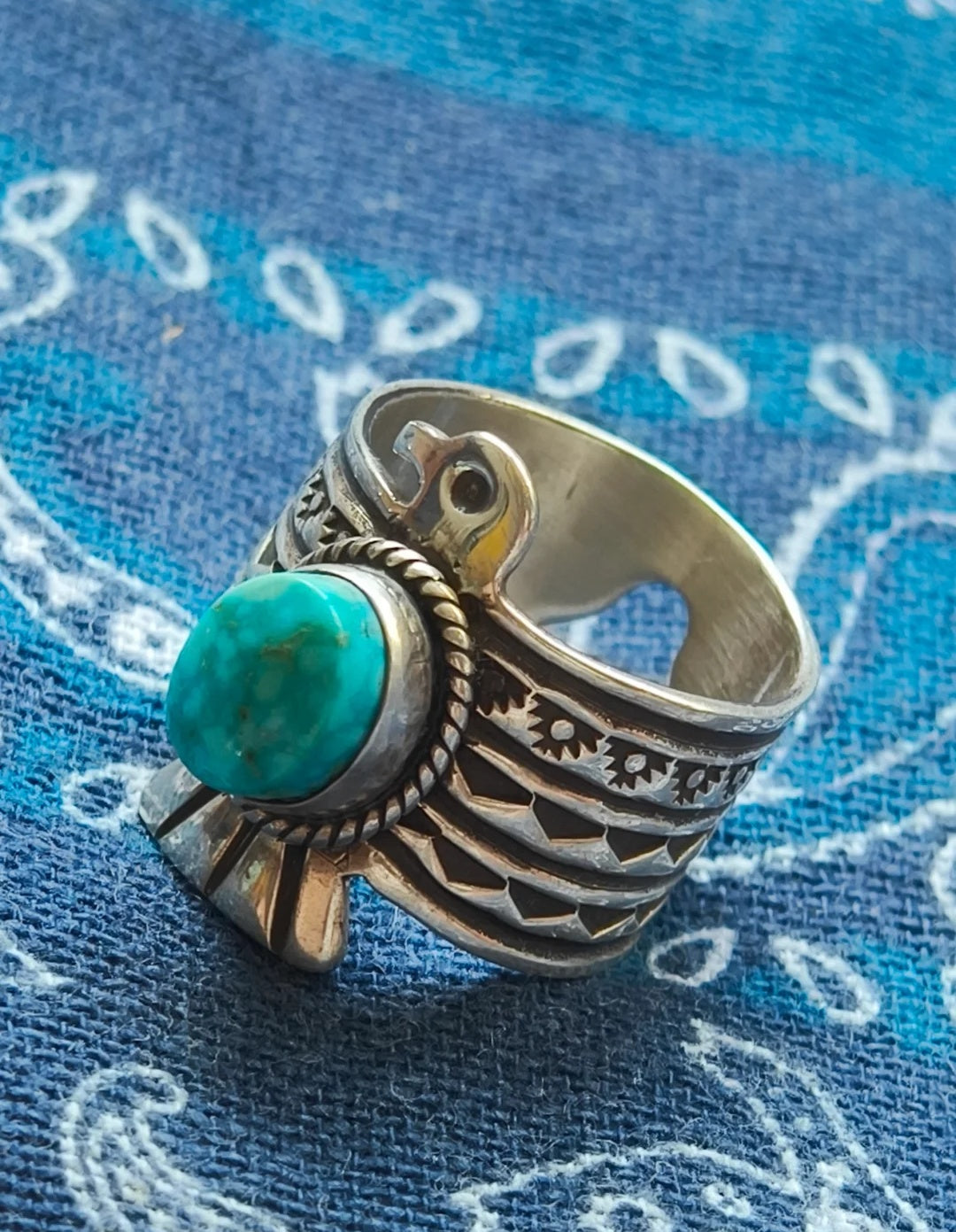 Indian Thunderbird Turquoise Ring Men's Silver Jewelry