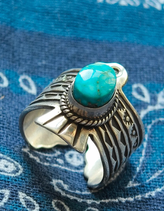 Indian Thunderbird Turquoise Ring Men's Silver Jewelry