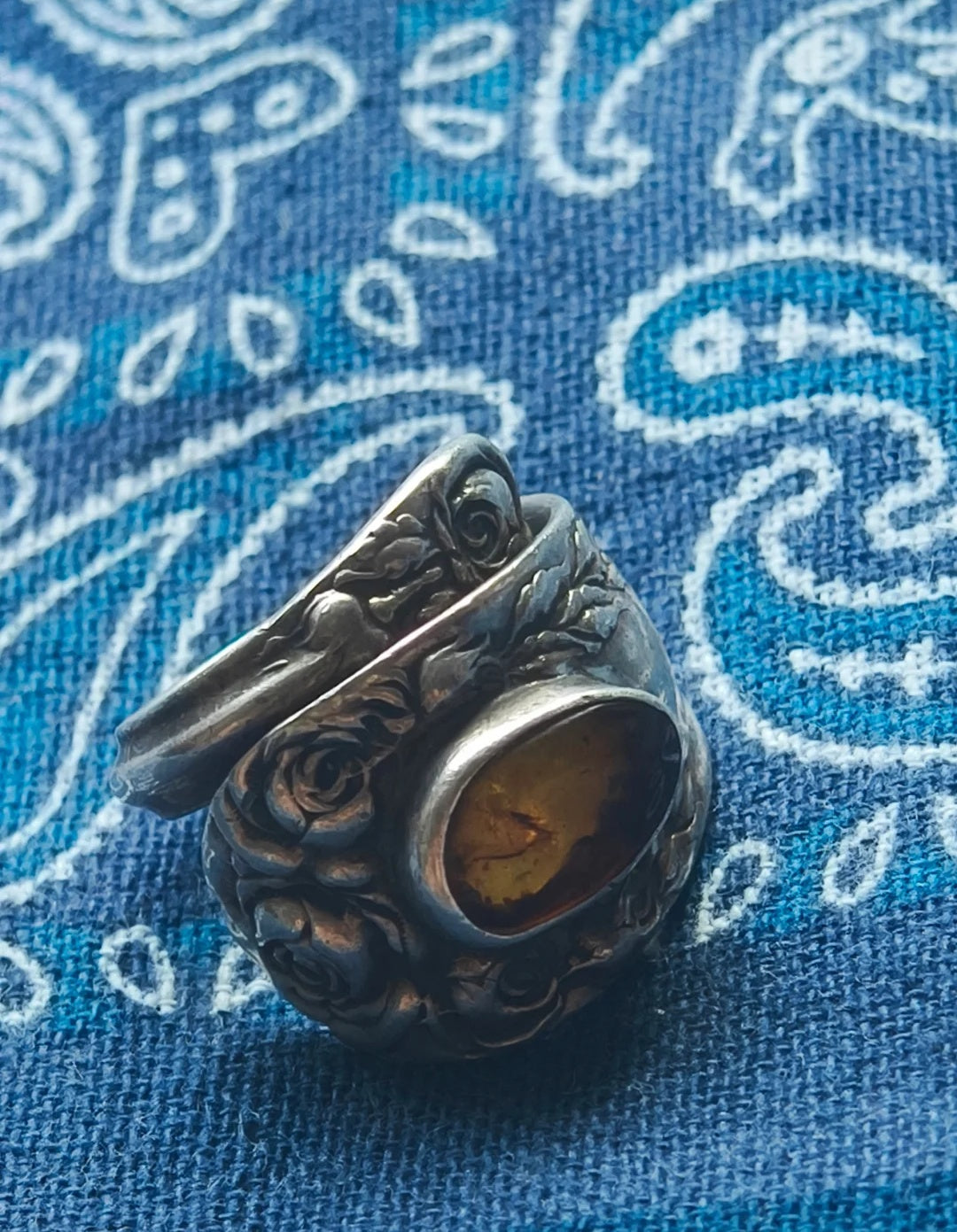 Amber Spoon Ring Vintage Ring Handmade Silver Jewelry