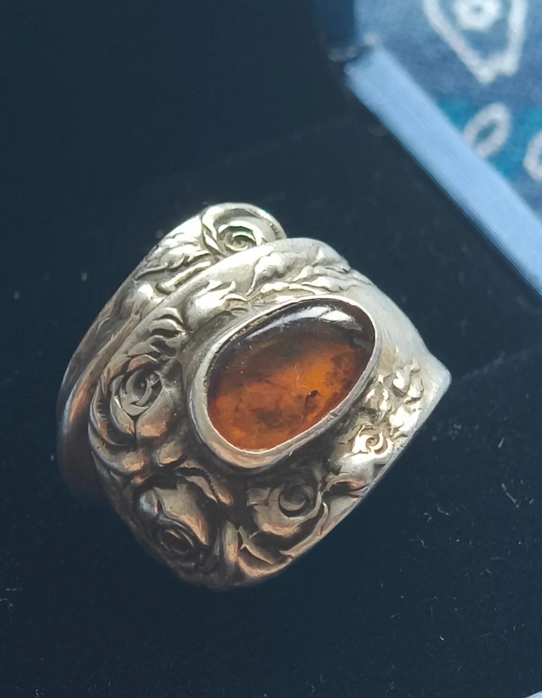 Amber Spoon Ring Vintage Ring Handmade Silver Jewelry